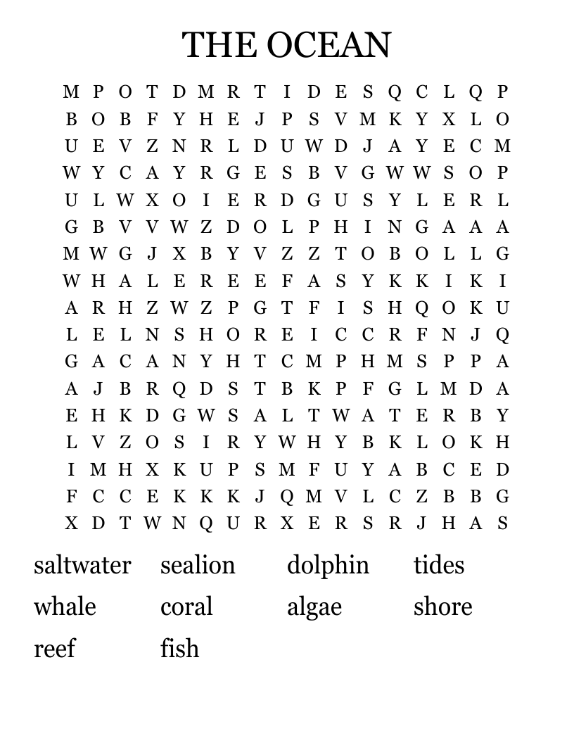 THE OCEAN Word Search