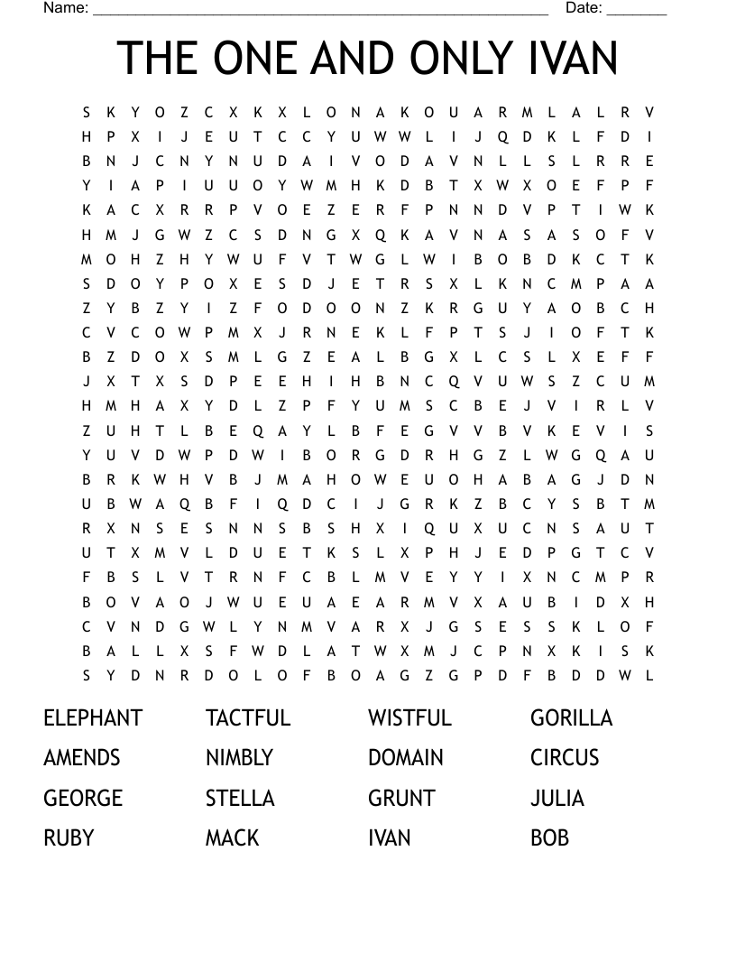 THE ONE AND ONLY IVAN Word Search