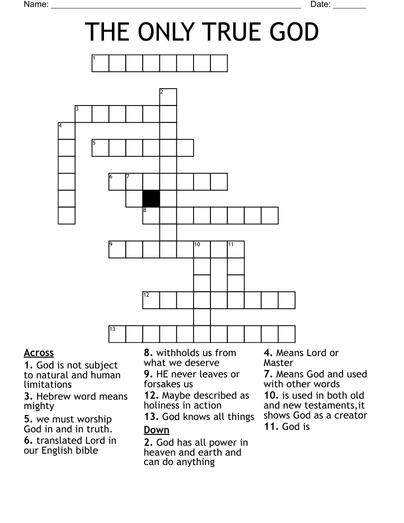 THE ONLY TRUE GOD Crossword