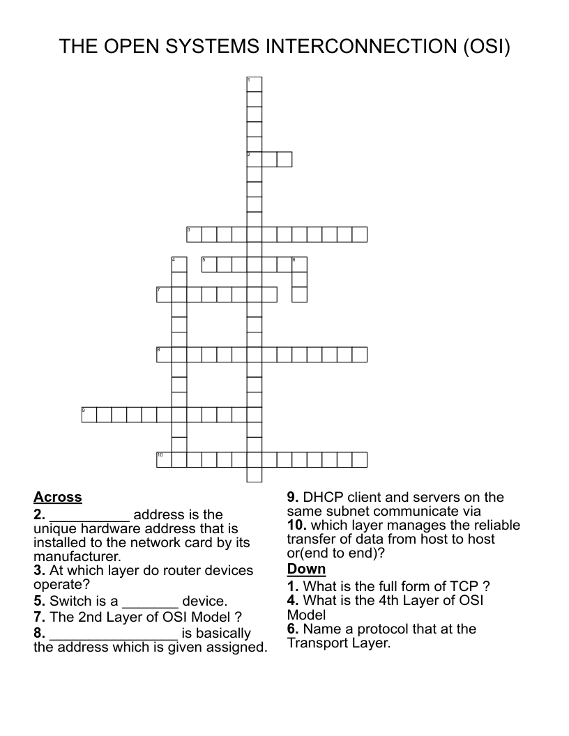 THE OPEN SYSTEMS INTERCONNECTION (OSI) Crossword