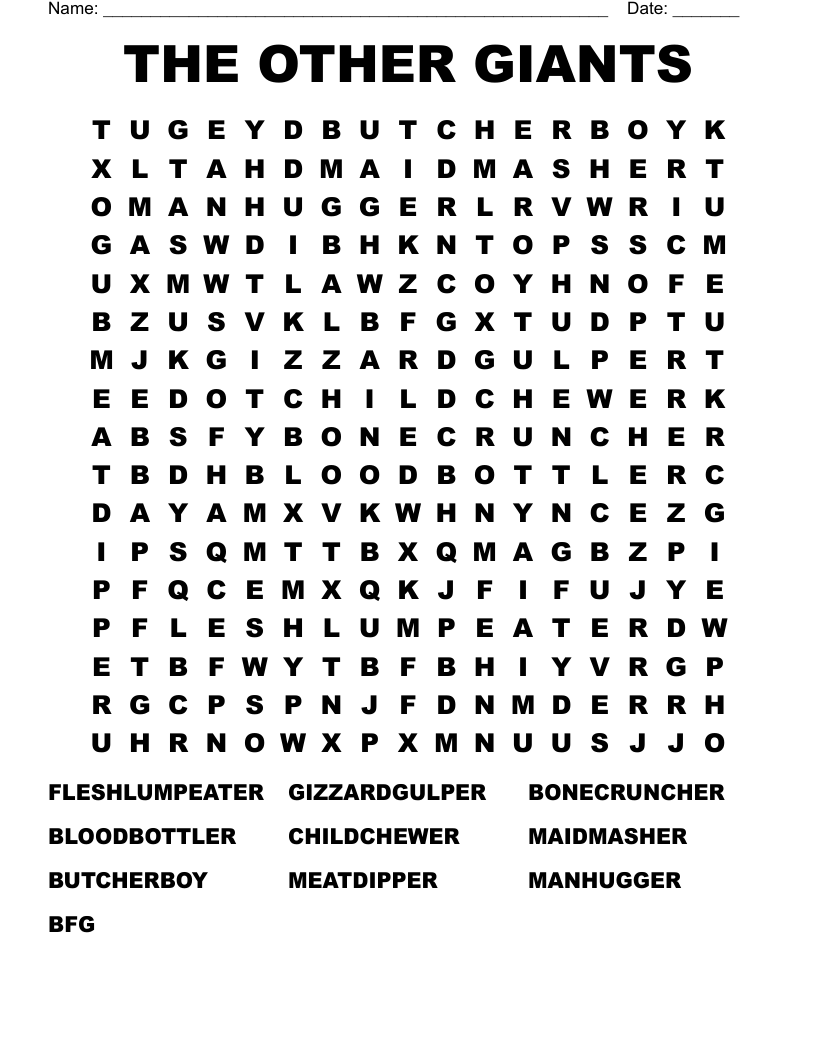 THE OTHER GIANTS Word Search