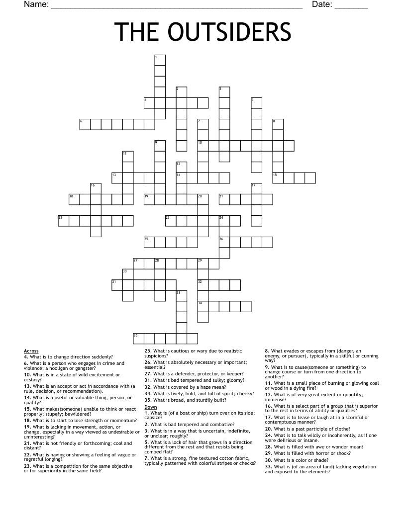 THE OUTSIDERS Crossword