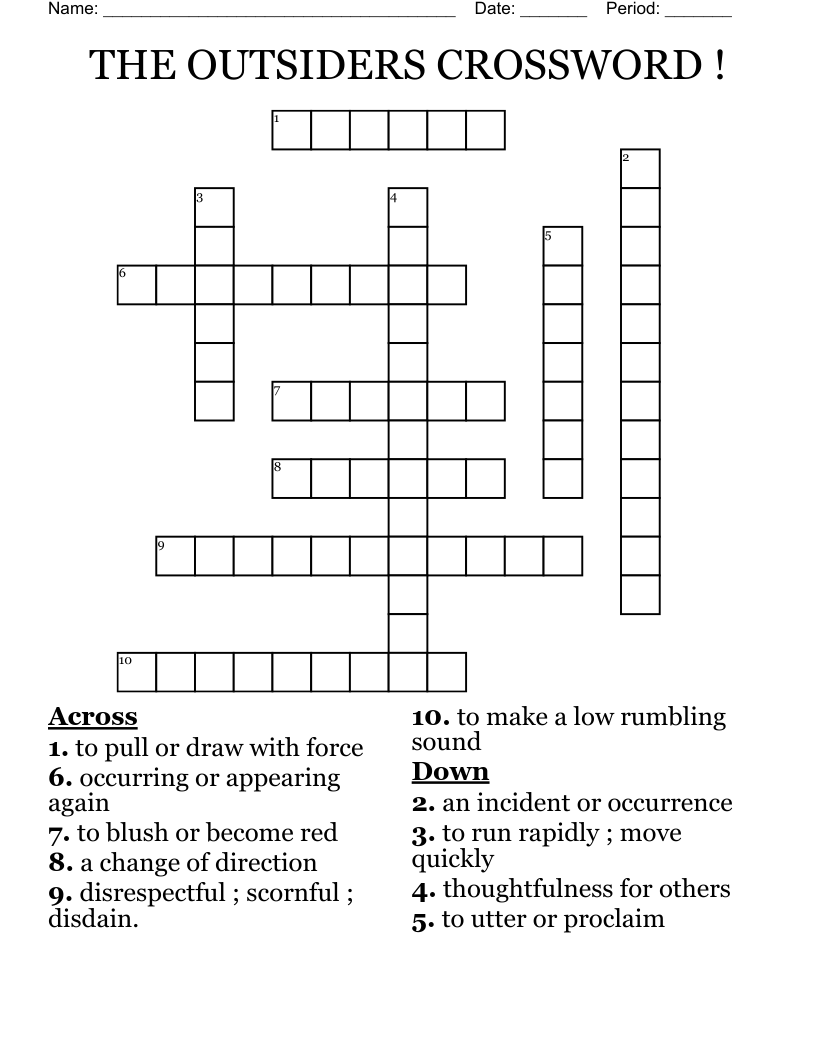 THE OUTSIDERS CROSSWORD ! 
