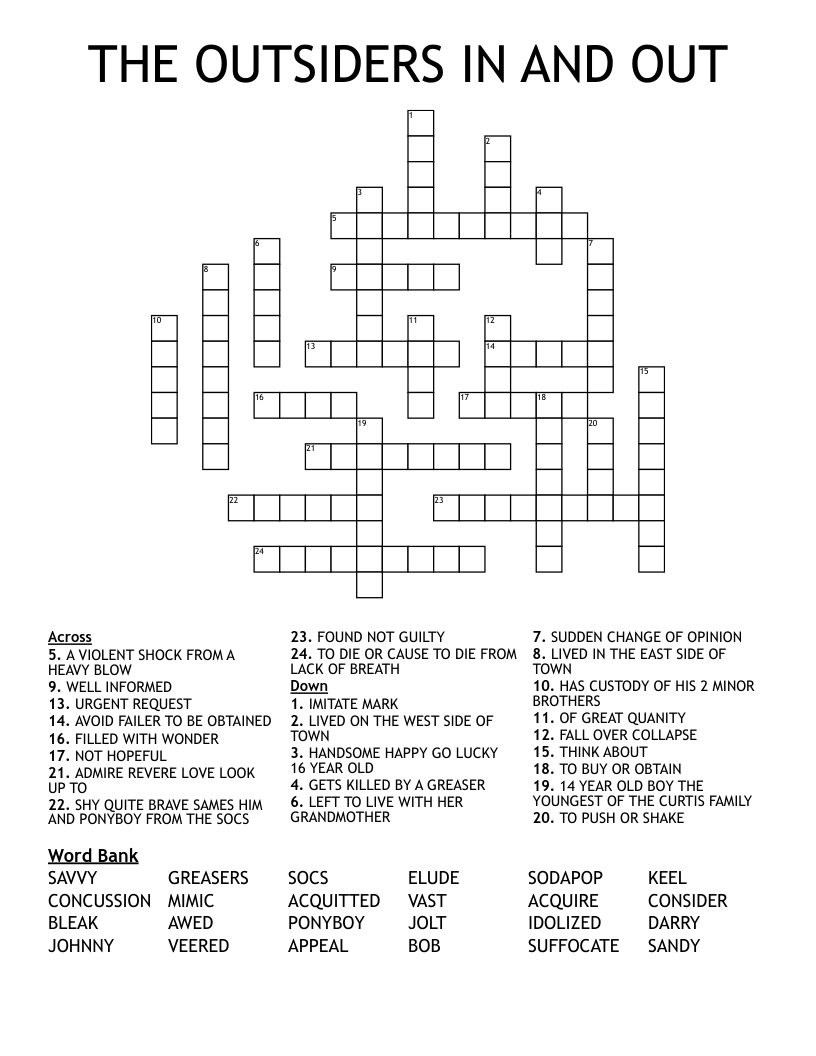 THE OUTSIDERS IN AND OUT Crossword
