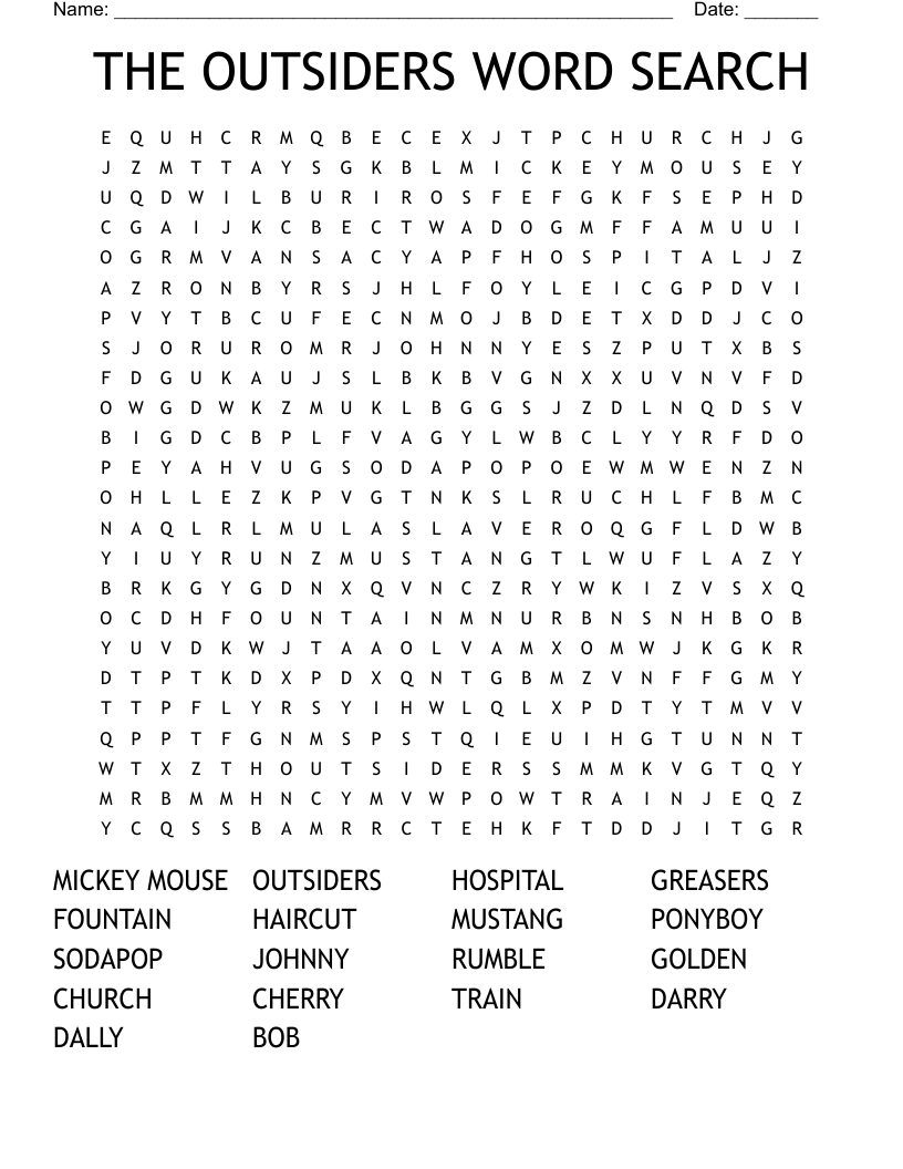 THE OUTSIDERS WORD SEARCH