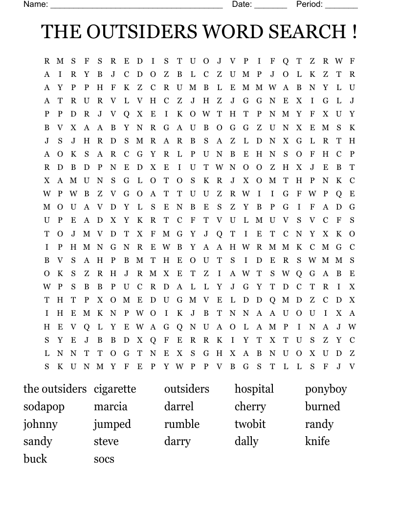 THE OUTSIDERS WORD SEARCH !