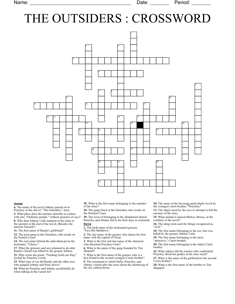 THE OUTSIDERS : CROSSWORD