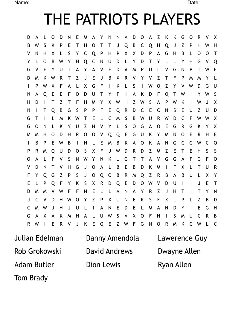THE PATRIOTS PLAYERS Word Search