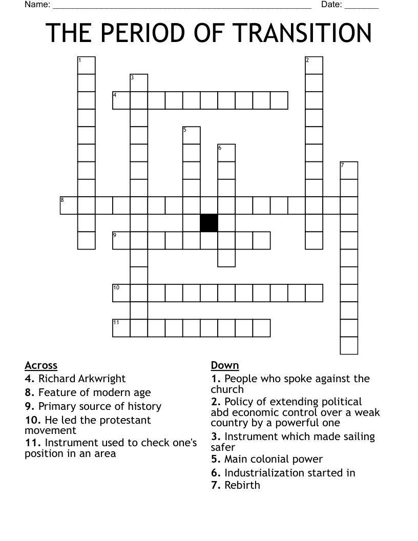 THE PERIOD OF TRANSITION Crossword