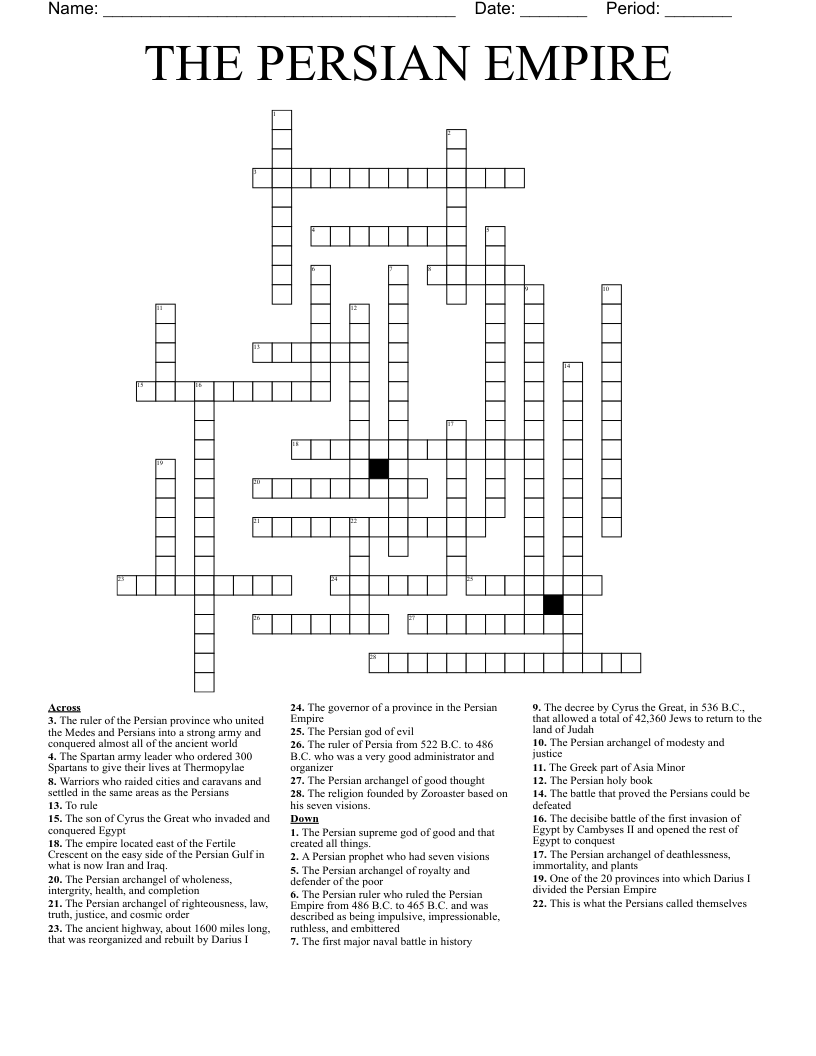 THE PERSIAN EMPIRE Crossword