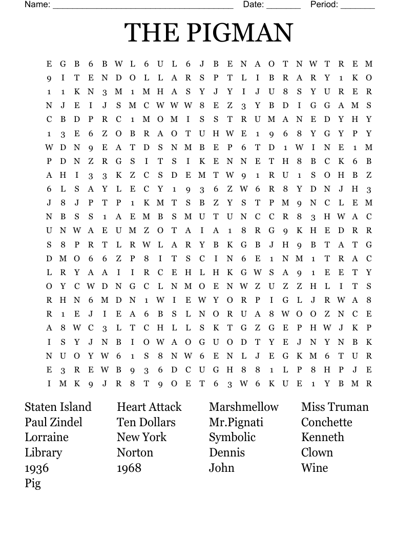THE PIGMAN Word Search