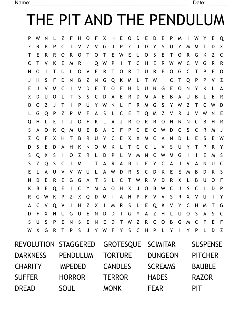 THE PIT AND THE PENDULUM Word Search