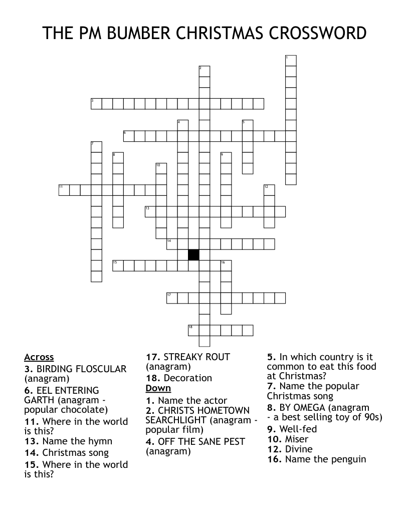 THE PM BUMBER CHRISTMAS CROSSWORD