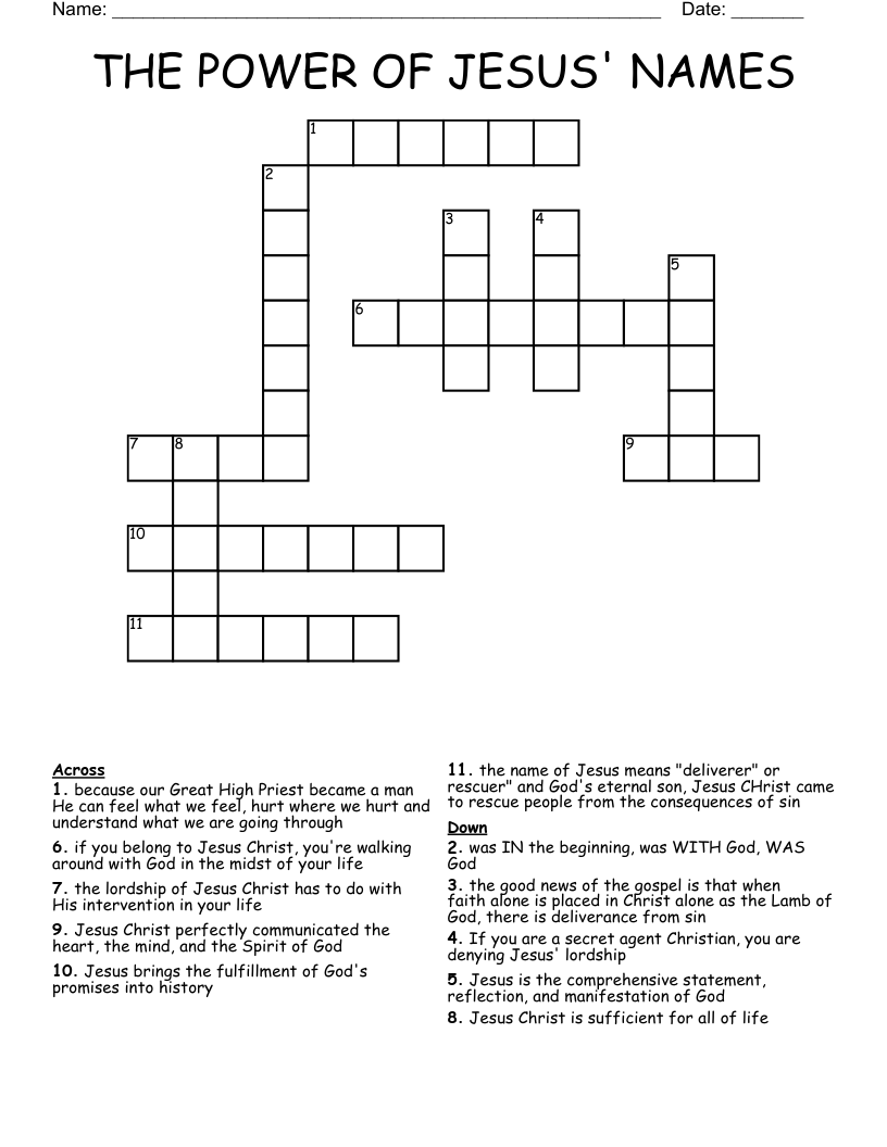 THE POWER OF JESUS' NAMES Crossword