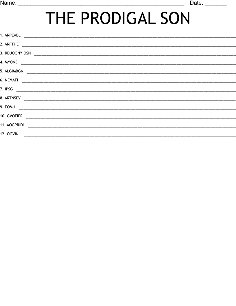 THE PRODIGAL SON Word Scramble