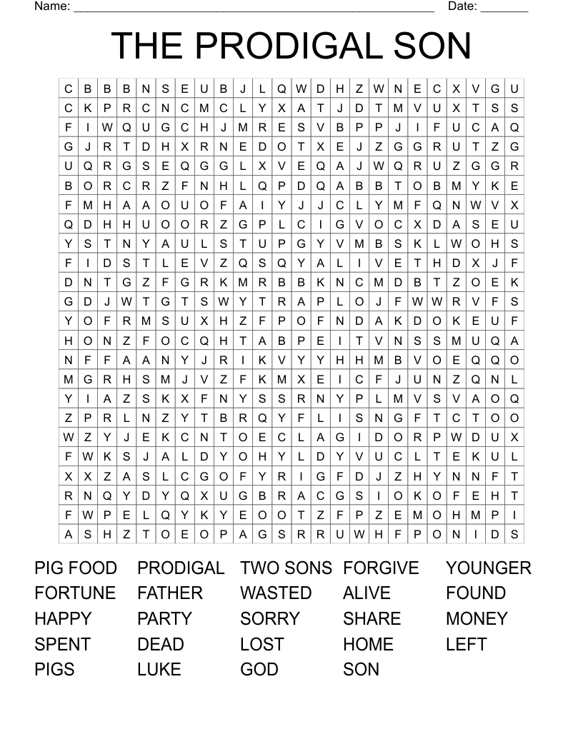 THE PRODIGAL SON Word Search