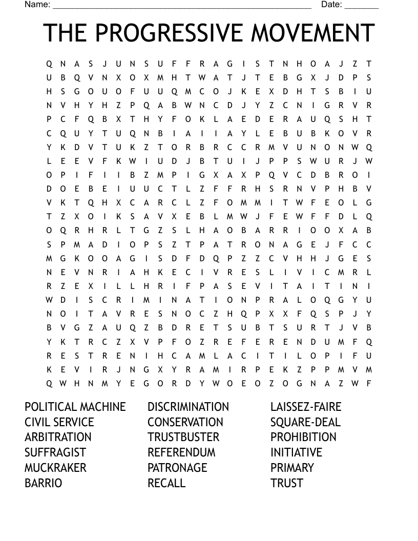 THE PROGRESSIVE MOVEMENT Word Search