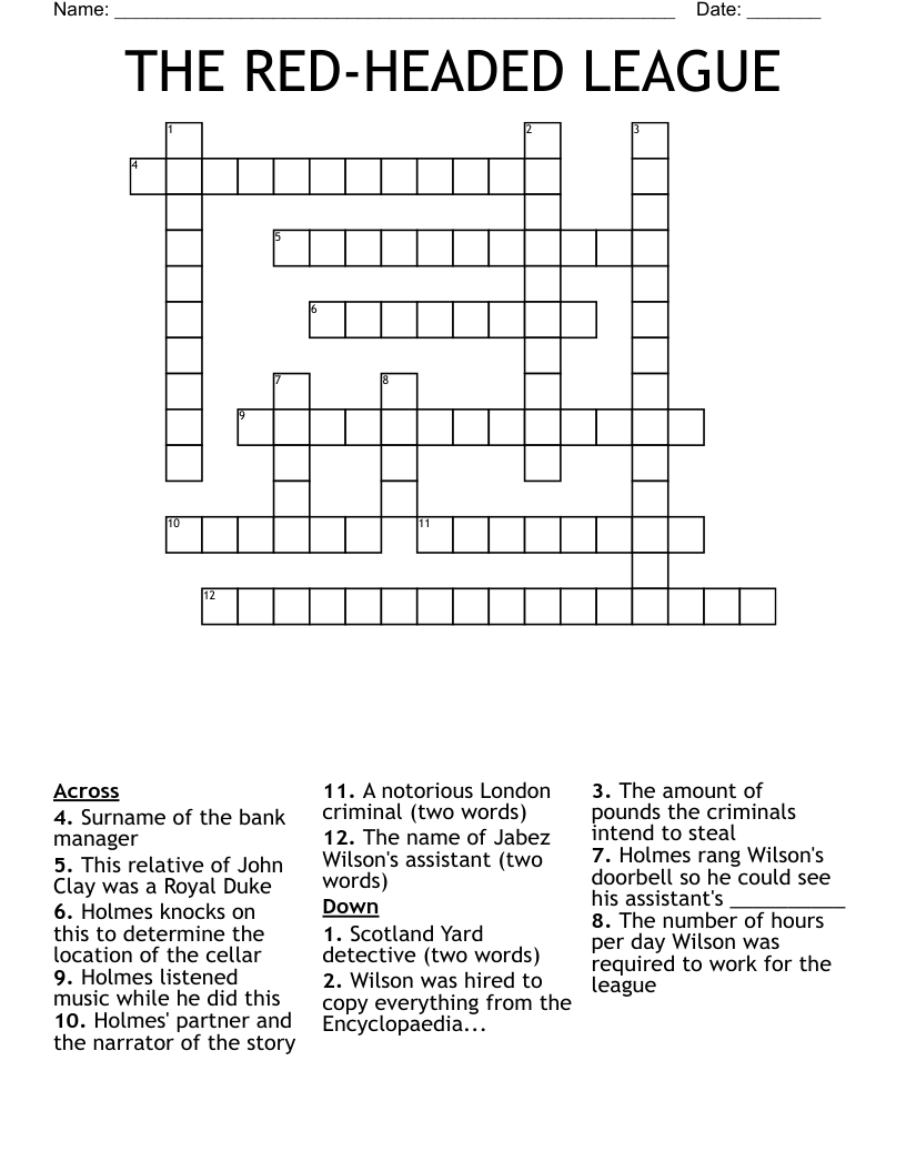 THE RED-HEADED LEAGUE Crossword