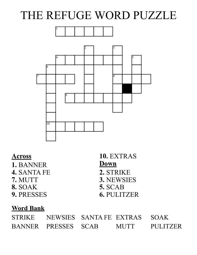 THE REFUGE WORD PUZZLE Crossword