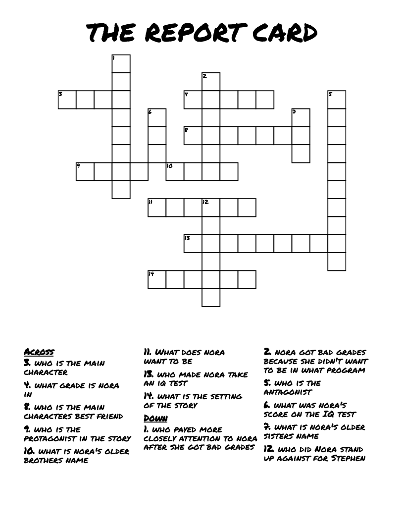 THE REPORT CARD  Crossword