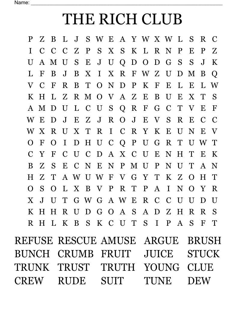 THE RICH CLUB Word Search