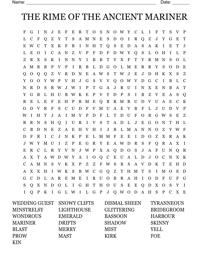 THE RIME OF THE ANCIENT MARINER Word Search
