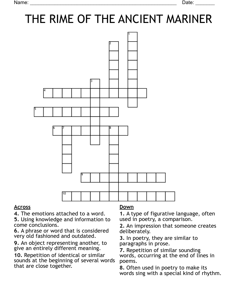 THE RIME OF THE ANCIENT MARINER Crossword