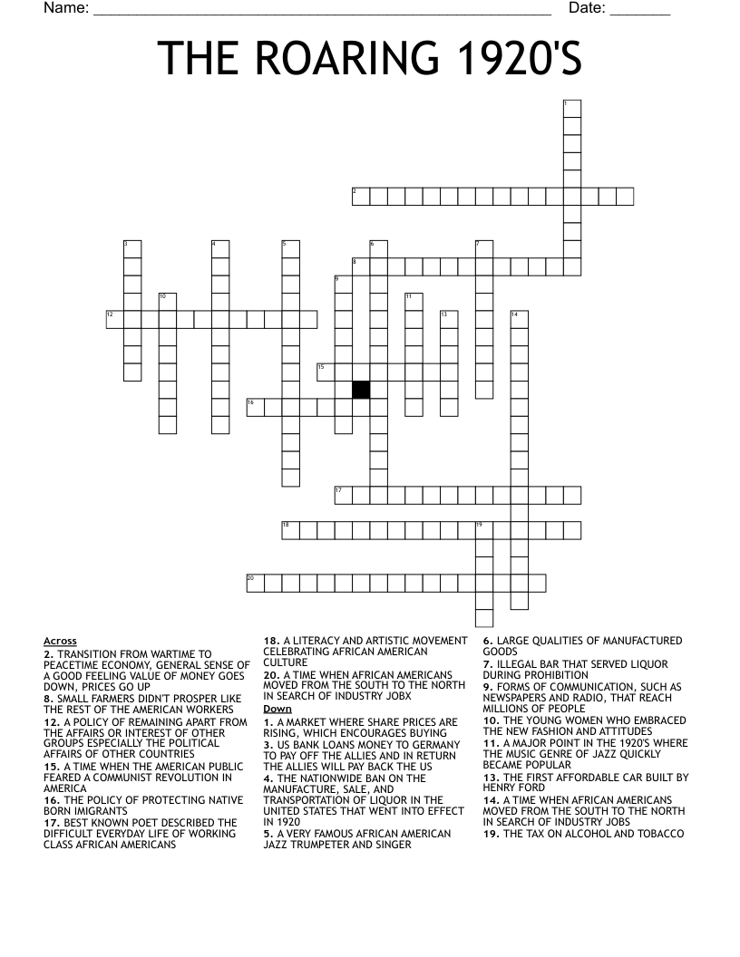 THE ROARING 1920'S Crossword