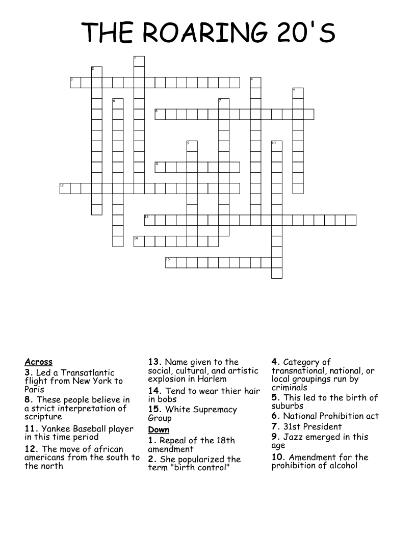 THE ROARING 20'S Crossword