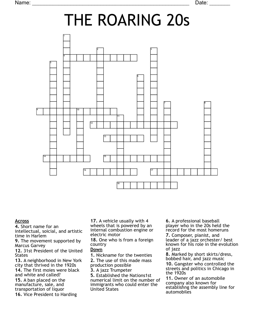THE ROARING 20s Crossword