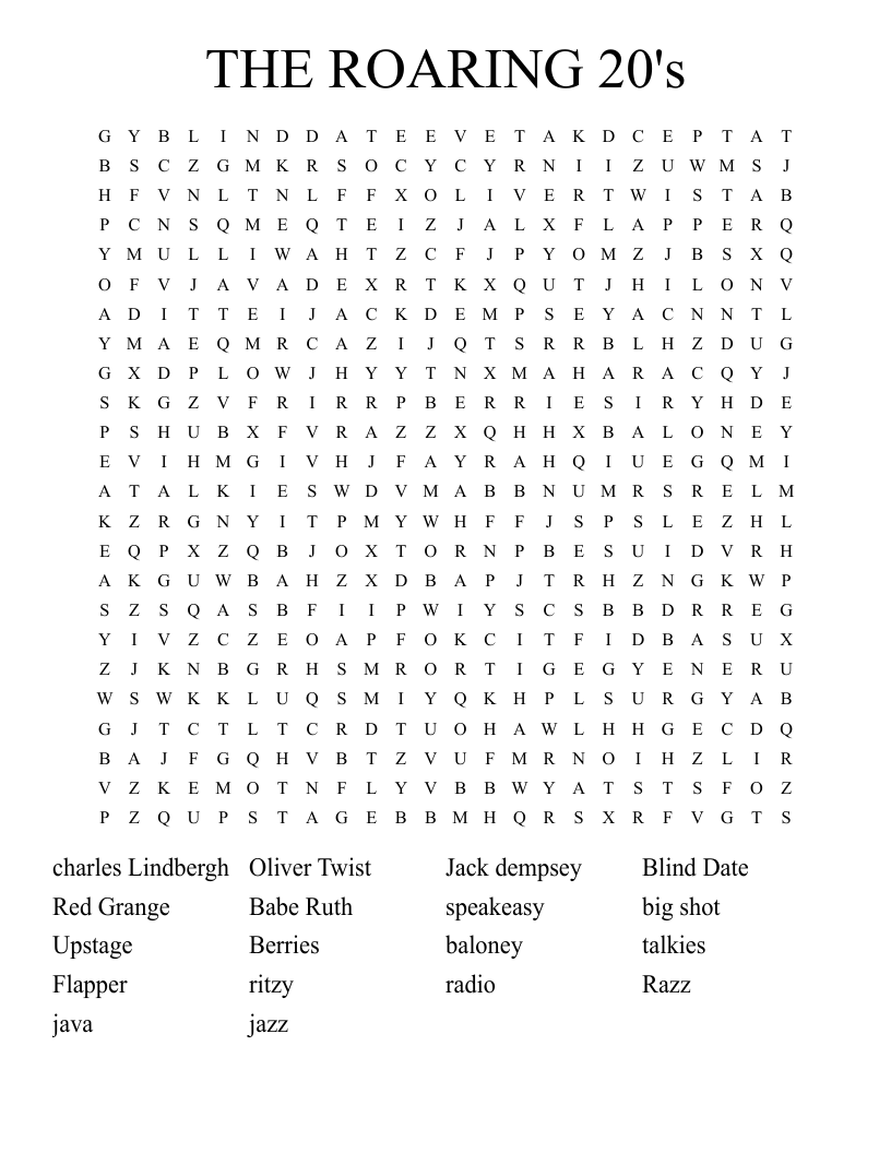 THE ROARING 20's Word Search