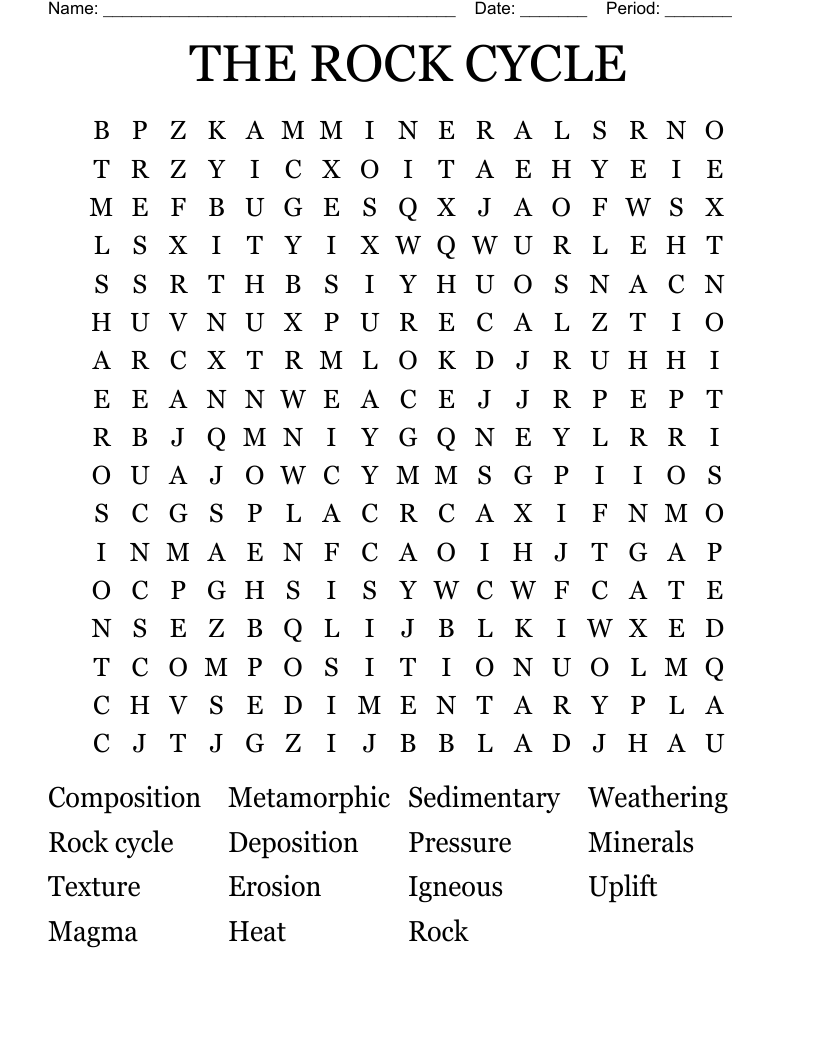 THE ROCK CYCLE Word Search