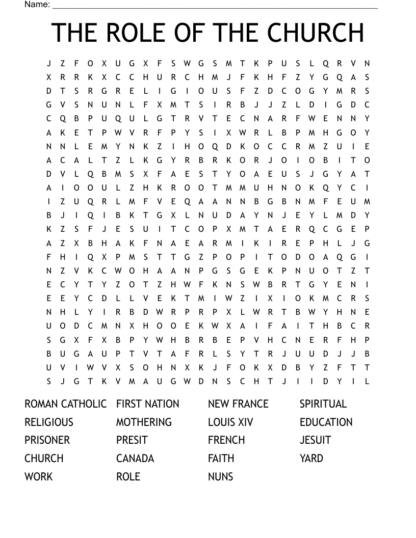 THE ROLE OF THE CHURCH Word Search
