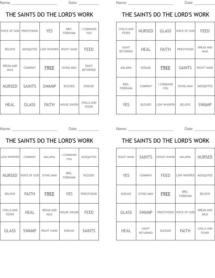 THE SAINTS DO THE LORD'S WORK Bingo Cards