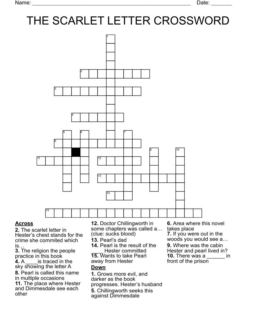 THE SCARLET LETTER CROSSWORD