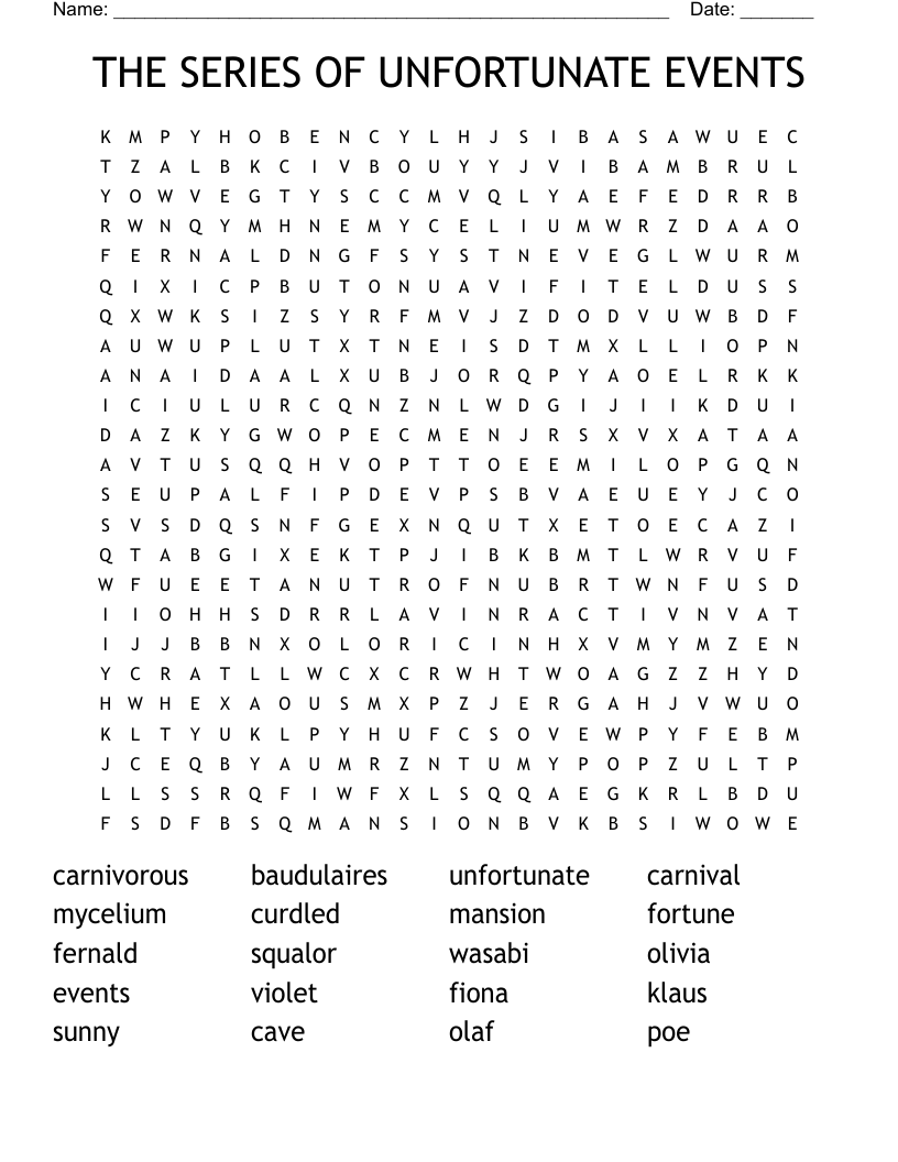 THE SERIES OF UNFORTUNATE EVENTS Word Search