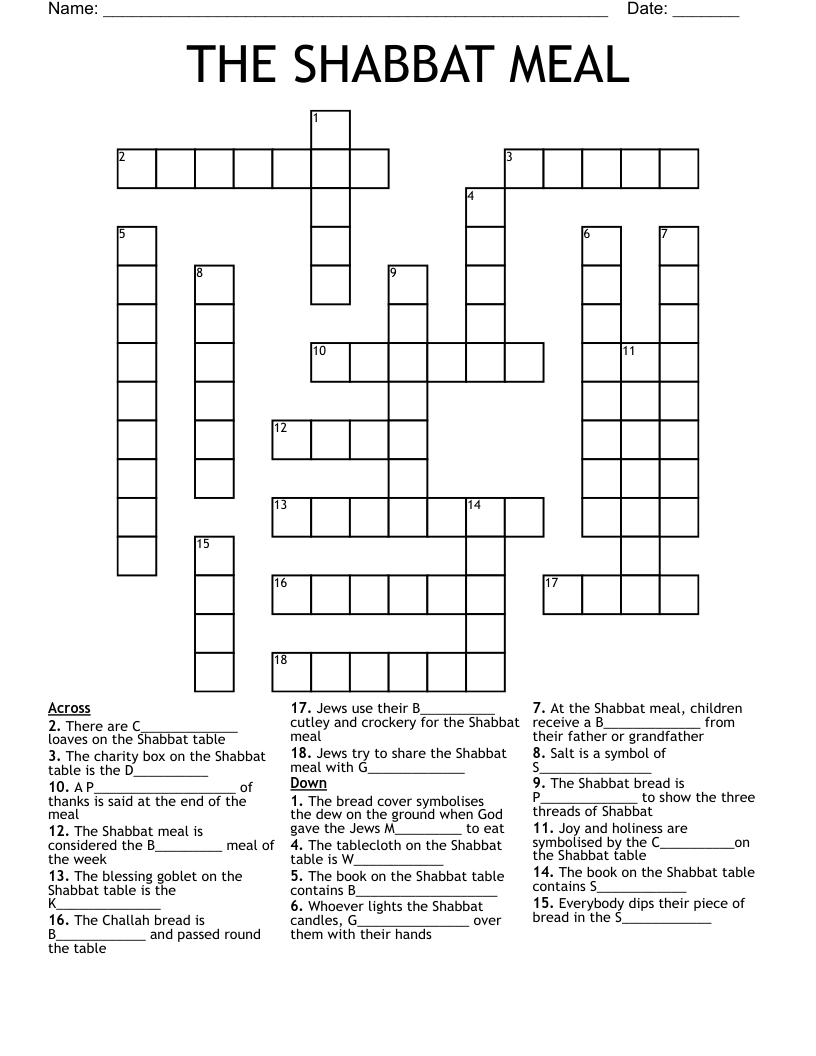 THE SHABBAT MEAL Crossword