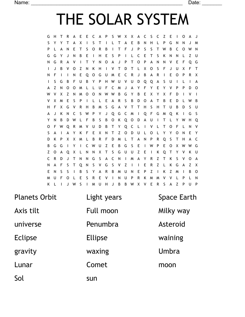 THE SOLAR SYSTEM Word Search