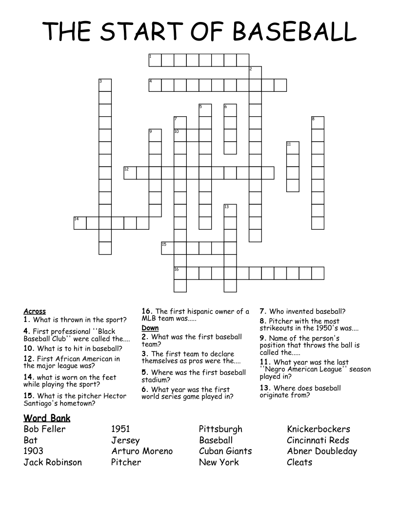 THE START OF BASEBALL Crossword
