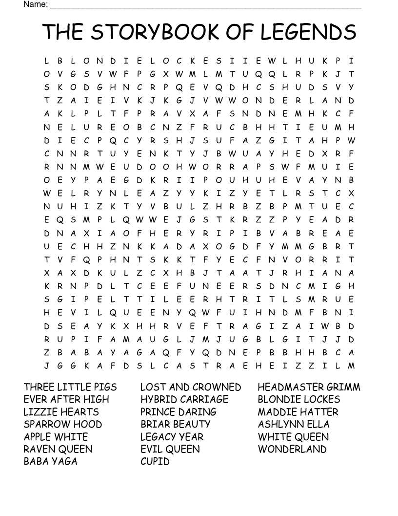 THE STORYBOOK OF LEGENDS Word Search