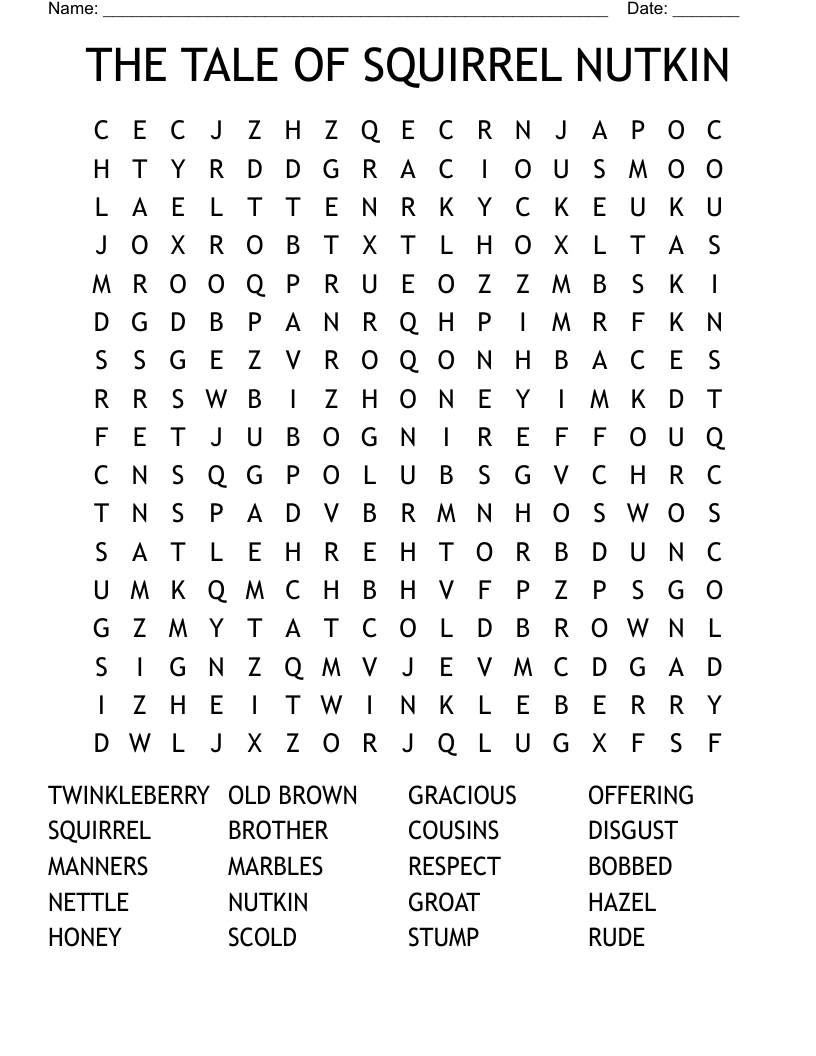 THE TALE OF SQUIRREL NUTKIN Word Search