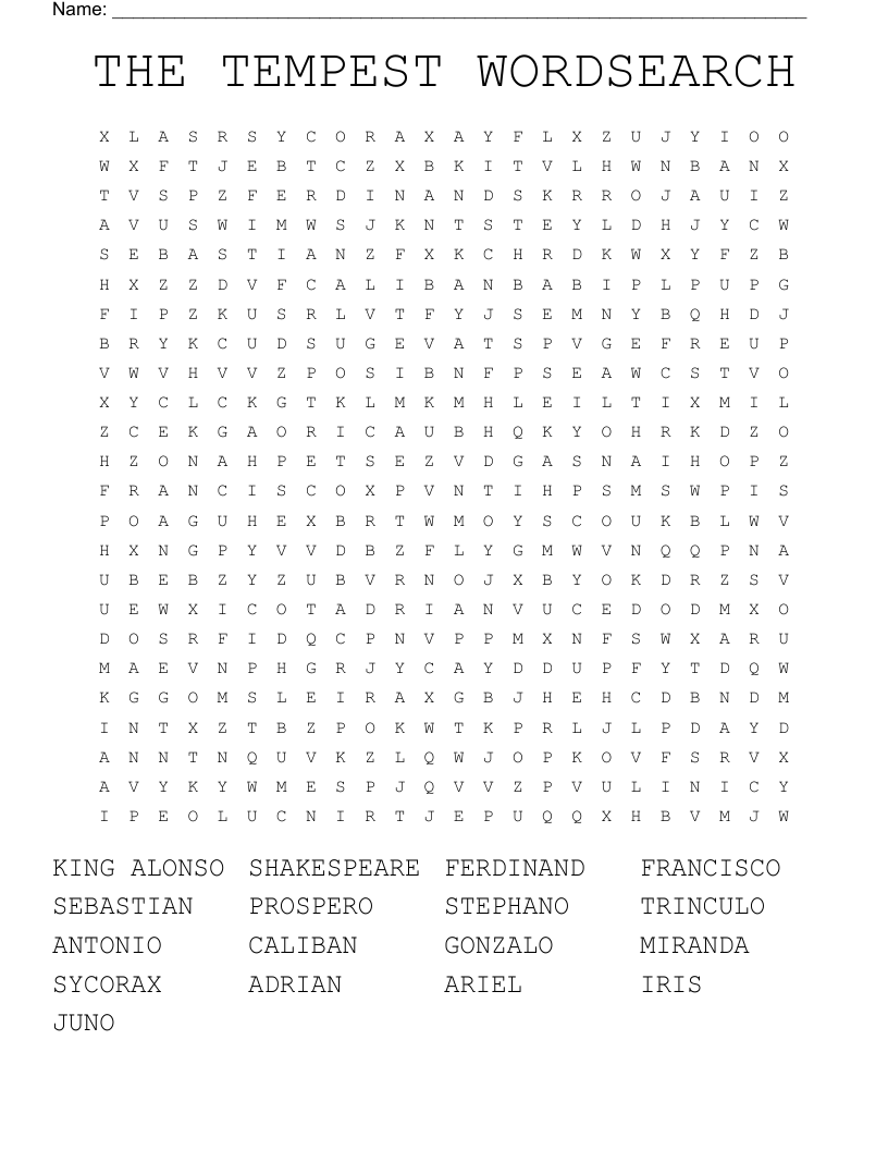 THE TEMPEST WORDSEARCH