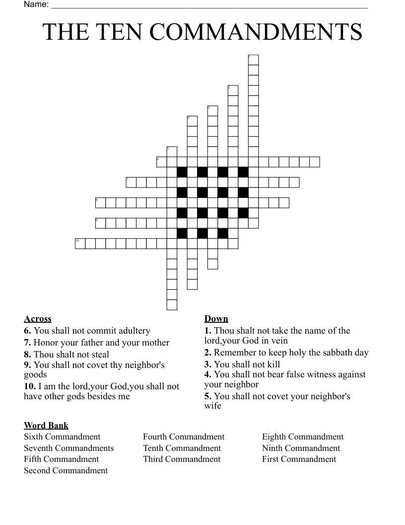 THE TEN COMMANDMENTS Crossword