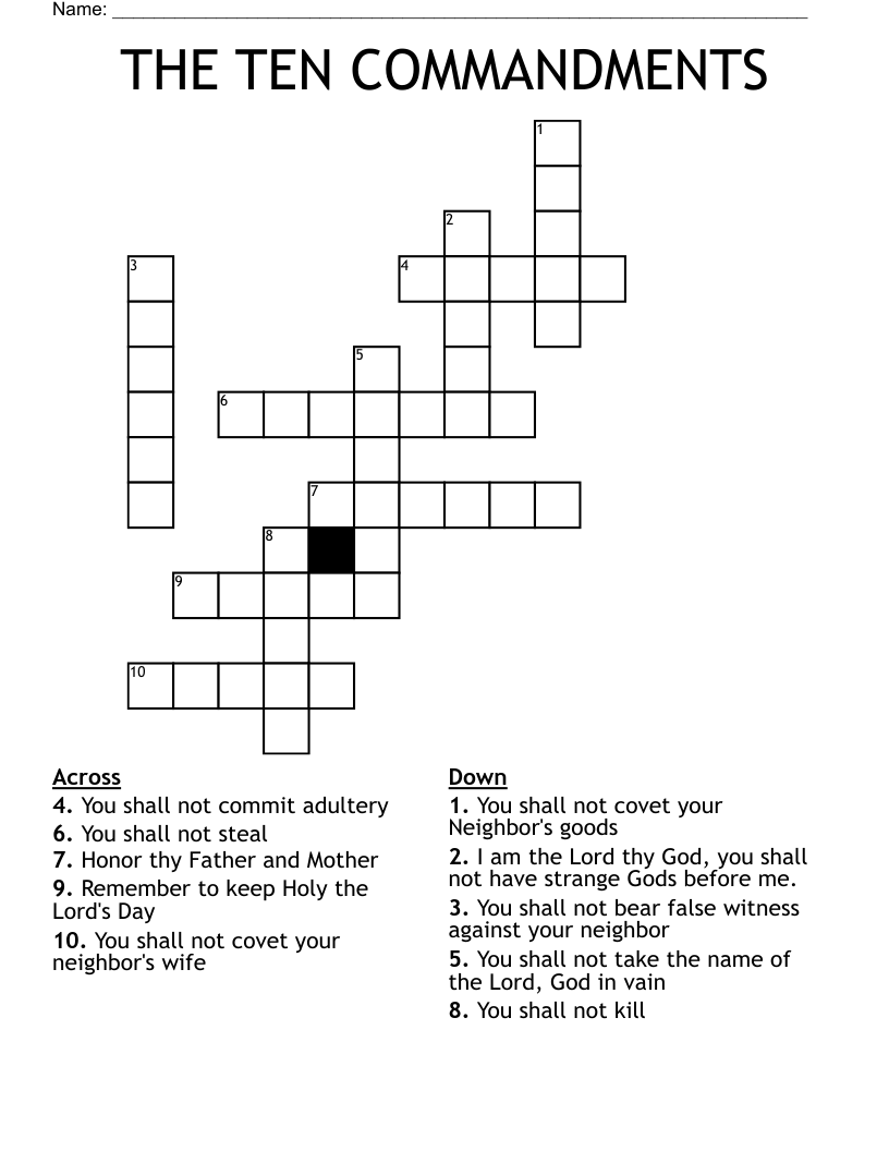 THE TEN COMMANDMENTS Crossword