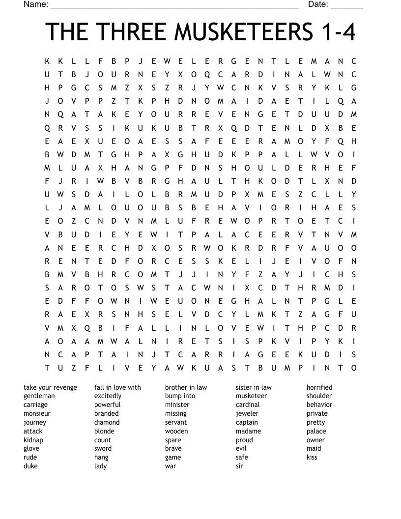 THE THREE MUSKETEERS  1-4 Word Search