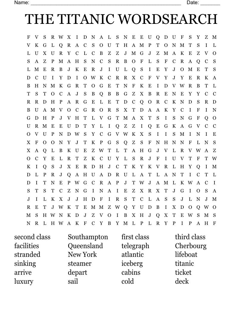 THE TITANIC WORDSEARCH