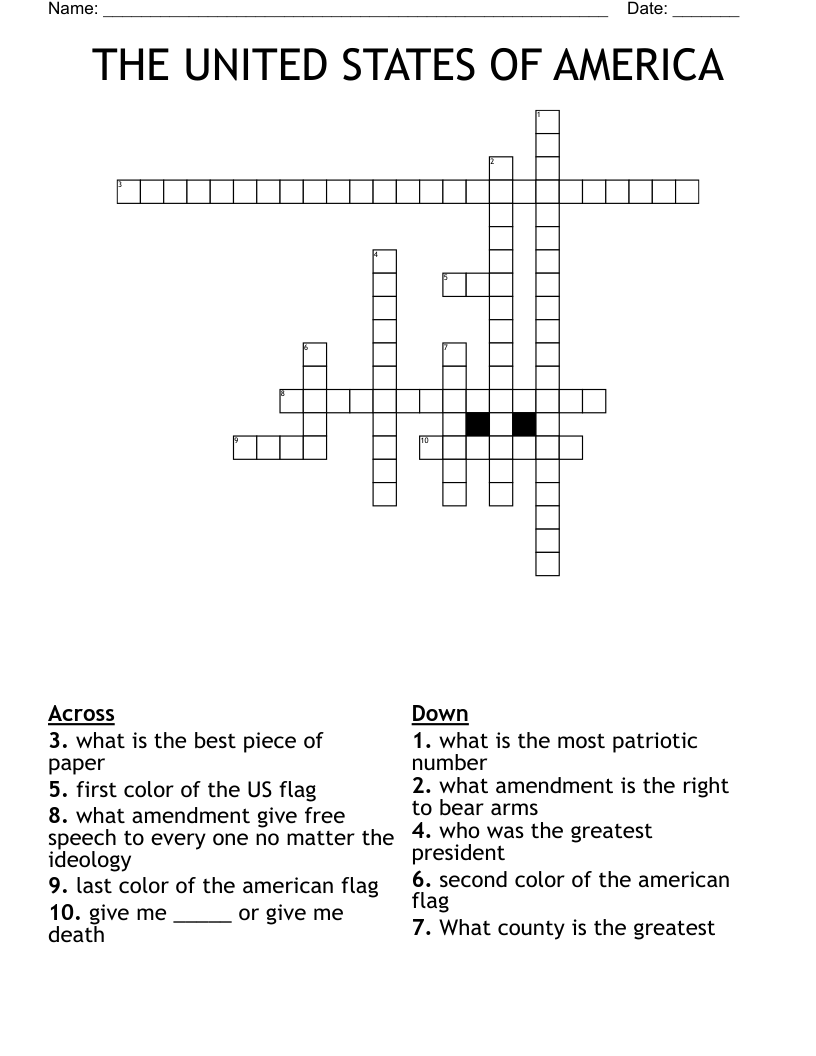THE UNITED STATES OF AMERICA  Crossword