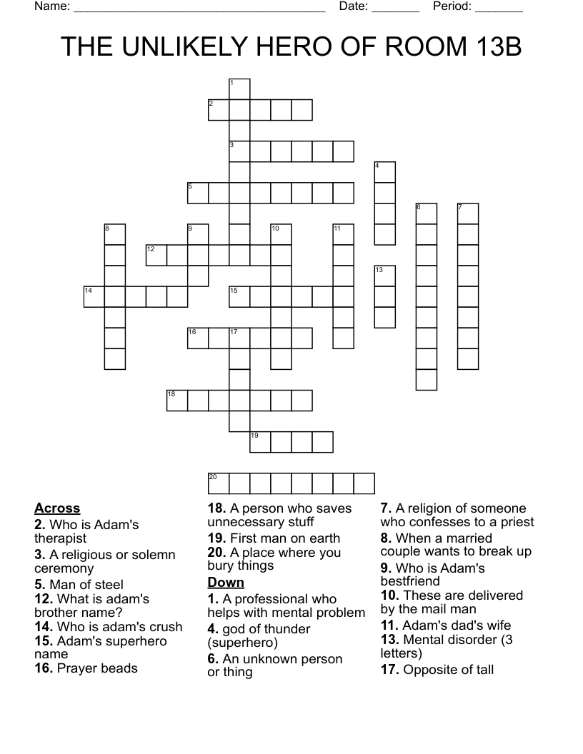 THE UNLIKELY HERO OF ROOM 13B Crossword