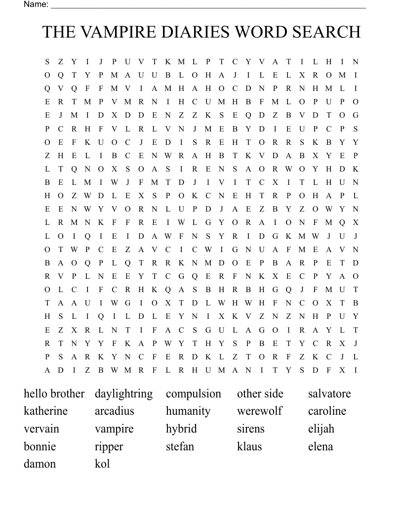 THE VAMPIRE DIARIES WORD SEARCH