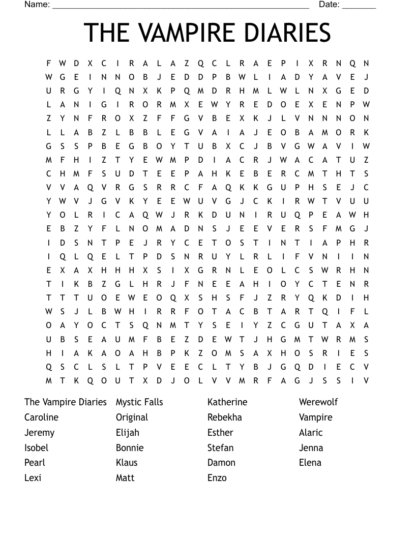THE VAMPIRE DIARIES  Word Search